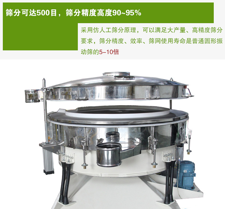 搖擺篩分機采用仿人工篩分原理，可以滿足大產(chǎn)量、高精度篩分 要求，篩分精度、效率、篩網(wǎng)使用壽命是普通圓形振 動篩的5-10倍
